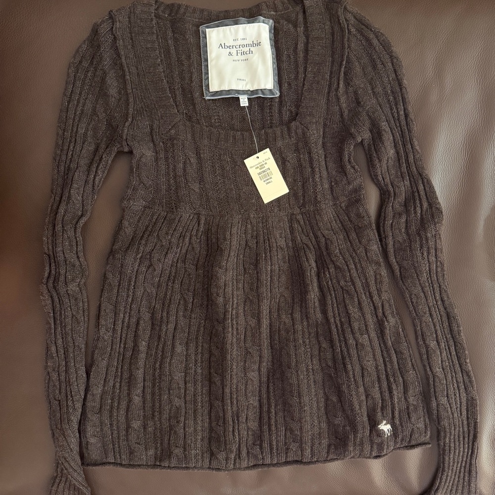 NWT Vintage Y2K - Abercrombie & Fitch Chocolate Brown Babydoll Cable Sweater